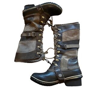 Sorel Conquest Carly Brown Leather Suede‎ Tall Boots Womens 9